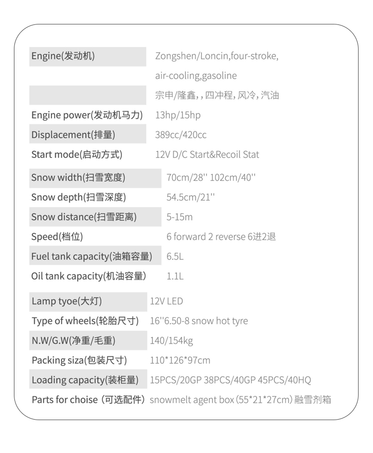 SBN-B700 輪式拋雪機(jī)參數(shù)表